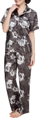 Vista 2 de Lavenderi Conjunto de pijama de satén clásico de manga corta para mujer