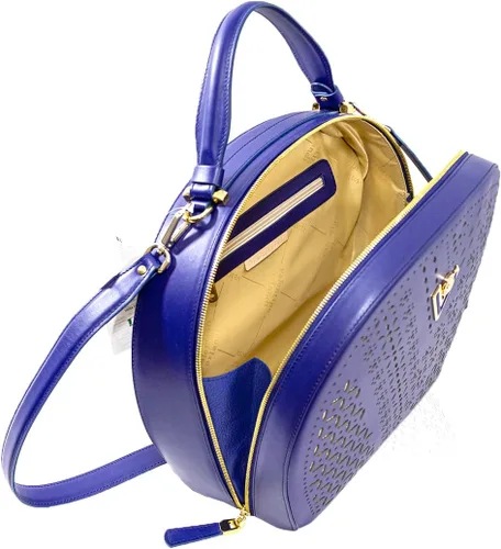Vista 3 de Valentino Orlandi Bolso grande de diseñador italiano para mujer, bolso de boliche, asa superior, tanzanita, bordado, de piel auténtica, diseño
