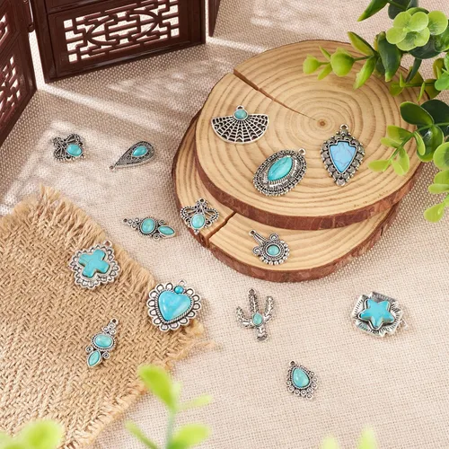 Vista 7 de Craftdady Encantos de turquesa sintéticos colgantes de turquesa para la fabricación de joyas