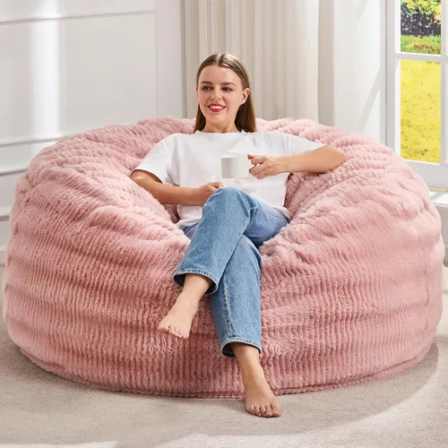 Vista 11 de Hobestluk Sillas Puf para Adultos, Silla Puf con Relleno, Sillas Puf Grandes con Funda Esponjosa en Relieve, Sillas Puf Gigantes para Adultos