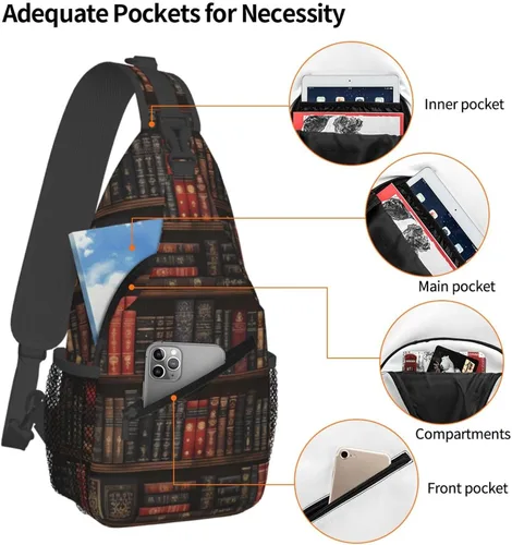 Vista 4 de Small Crossbody Bags for Women Men - Vintage Bookshelf A Print Adjustable Shoulder Bag Fanny Packs Belt Sling Bag Crossbody Purses Backpack for