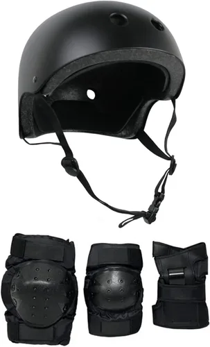 Vista 2 de El combo de casco y almohadillas para monopatín incluye casco, rodilleras, coderas, muñequeras, elige tamaño y color Negro