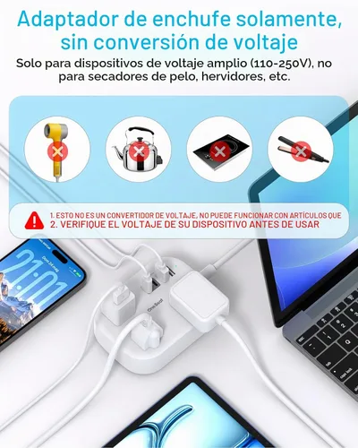 Vista 5 de One Beat Adaptador de enchufe de viaje europeo con cable de extensión de 3