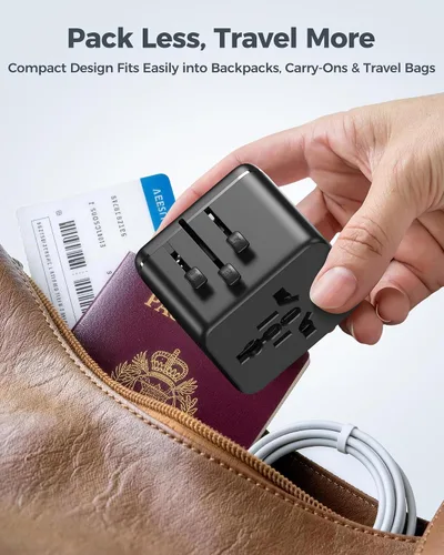 Vista 9 de JMFONE Adaptador de viaje universal, 3 USB-C 1 USB-A, salidas de CA duales