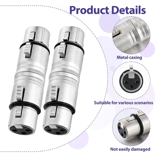 Vista 3 de Paquete de 2 adaptadores XLR hembra a hembra de 3 pines para micrófono cambiador de género XLR