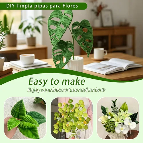 Vista 5 de URSDIART Limpiapipas verdes, 500 piezas, 7 tallos surtidos de chenilla Serie verde