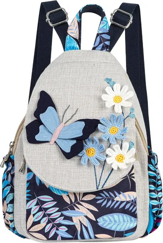 Vista 51 de HUANGGUOSHU Mochila de algodón tejida de algodón bohemio con bordado de lona estilo bohemio con múltiples bolsillos retro linda mochila cartera