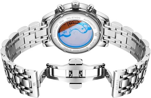 Vista 8 de OLEVS Automatic Watches for Men Luxury Skeleton Multi-Function Mechanical Watch Self Winding Date Waterproof Luminous Mens Watch