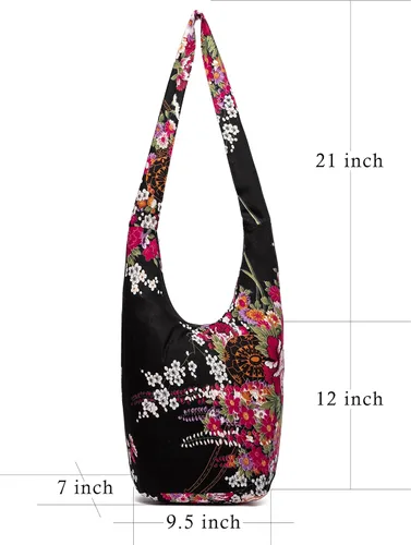 Vista 62 de Bolsa de hombro para mujer, de lona en estilo hippie/bohemio para llevar cruzada al hombro, disponible en diferentes colores y estampados