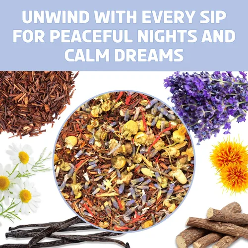 Vista 6 de BREWIX, Bedtime Blossom - Té suelto de hierbas (más de 50 tazas) sin cafeína y totalmente natural Mezcla relajante floral nocturna Rooibos