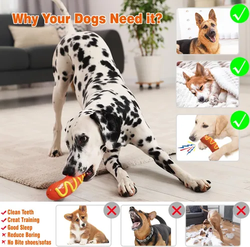 Vista 6 de Juguetes resistentes para perros, juguetes para perros masticadores agresivos, perros de raza grande, juguete masticable para perros calientes