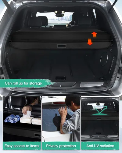 Vista 3 de Powerty Funda de carga para Jeep Cherokee 2014, 2015, 2016, 2017, 2018, accesorios para maletero, cubierta retráctil para maletero y maletero, sin