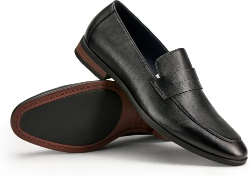 Vista 5 de Mocasines formales Penny para hombre, zapatos de vestir clásicos sin NUEVO-NEGRO