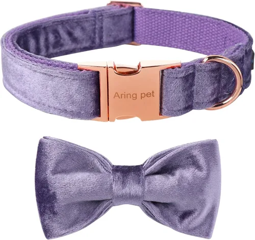 Vista 46 de ARING PET Collar de perro con corbatín, collares de terciopelo para perros con corbatín extraíble, collar de lazo ajustable para perros hembras
