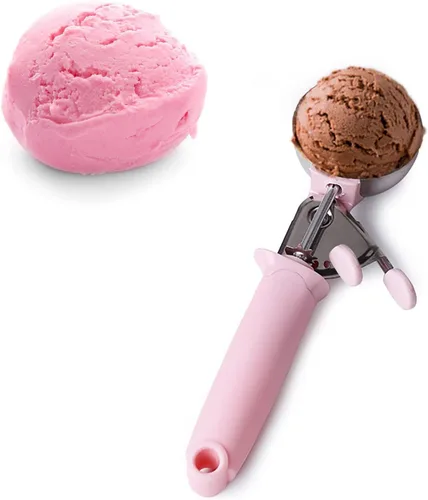Vista 6 de Paquete de 2 cucharadas de helado para masa de galletas con gatillo mango rosa para masa de galletas, magdalenas, masa de helado, control