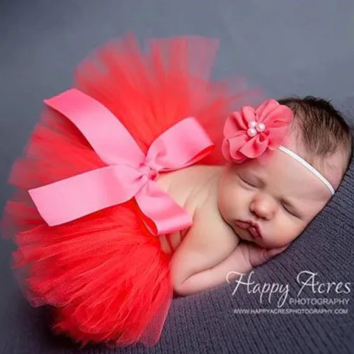 Vista 7 de Conjunto de accesorios de fotografía para recién nacidos, bonito tocado y falda de flores para bebés de 0 a 12 meses, niños y niñas