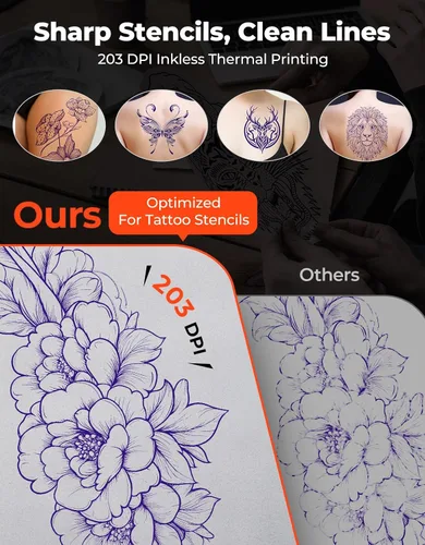 Vista 2 de MUNBYN ITP05S - Impresora de plantillas de tatuaje, impresora térmica inalámbrica Bluetooth con 20 hojas de papel de transferencia, compatible