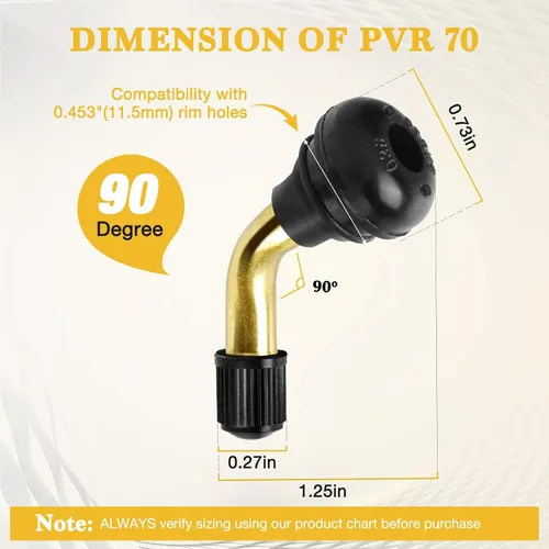 Vista 4 de Vástagos de válvula de neumático PVR70 (20 unidades), vástago de válvula de motocicleta de 90 grados, vástago de válvula a presión compatible