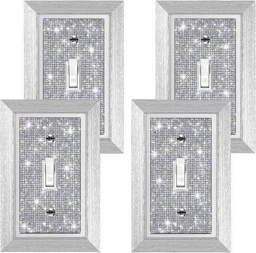 Vista 18 de Placa decorativa de interruptor de luz con diamantes de imitación brillantes en rosa y plata, cubierta de placa de pared con diamantes de imitación
