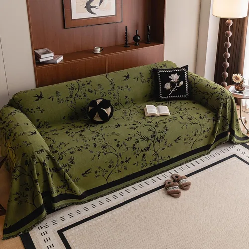 Vista 9 de HANDONTIME Funda para sofá para perros lavable con estampado floral de pájaros para sofás y sillones, funda de sofá negra con flores de jacquard