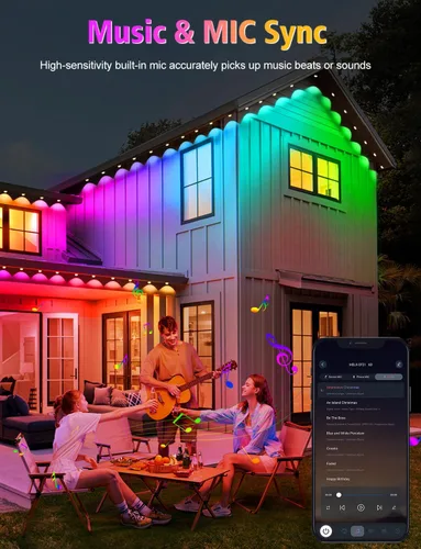 Vista 2 de BSGlobal 100 pies de luces exteriores permanentes, 60 luces LED RGB e IC inteligentes para aleros con control por aplicación/remoto, 209 modos