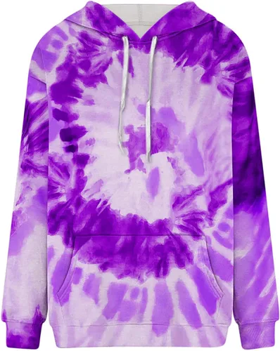 Vista 4 de Women Casual Long Sleeve Hooded Sweatshirts Tye Dye 2023 Fall Lightweight Vintage Drawstring Hoodies Pullover Tops