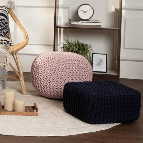 Vista 2 de REDEARTH · Taburete otomano bajo en forma de cubo – Puf tejido a mano – Puf bohemio de cordón – Decoración del hogar – Reposapiés relleno para sala