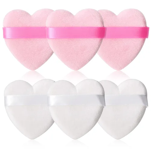 Vista 11 de 12 piezas de polvo en forma de corazón, soplo cosmético para cara, lavable, reutilizable, suave, esponja en polvo, esponja de maquillaje