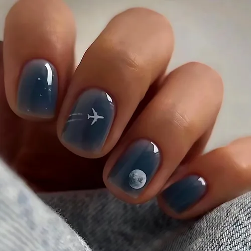 Vista 15 de Uñas postizas a presión degradadas con purpurina de longitud corta, uñas postizas en forma de ataúd con diseño de hojas de corazón, 24 uñas postizas