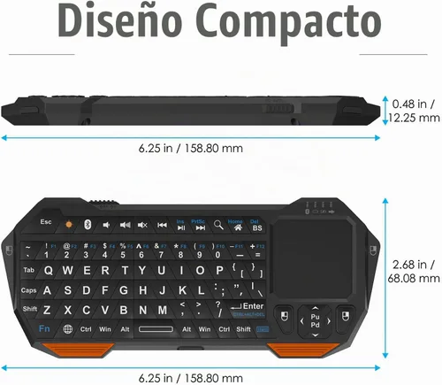 Vista 7 de Fosmon Mini teclado Bluetooth (teclado QWERTY), inalámbrico, portátil, con panel táctil, compatible con Apple TV, Amazon Fire Stick, PS4, PS4 Pro