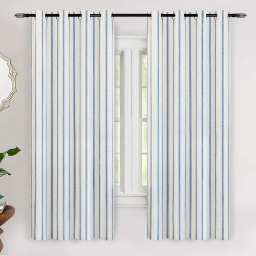 Vista 12 de DriftAway Cortinas opacas de mezcla de lino de granja de 90 pulgadas de largo para dormitorio, cortinas de lino con estampado de rayas verticales