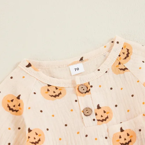 Vista 68 de Disfraz de Halloween para bebé niño y niña, mameluco de manga larga con diseño de calabaza, mameluco para Halloween