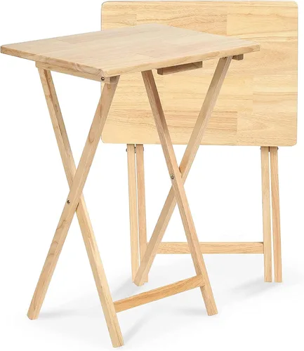 Vista 2 de PJ Wood Mesa Rectangular Plegable Portátil para TV Aperitivos Bandeja de Servir, Construcción de Madera Sólida con Acabado Natural