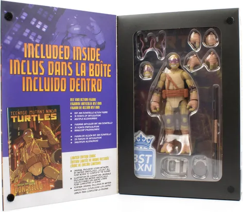 Vista 4 de Tortugas Ninja Adolescentes Mutantes BST AXN v2 IDW Inspirada Donatello Figura de Acción de 5 Pulgadas y Libro de Cómics Edición Limitada IDW