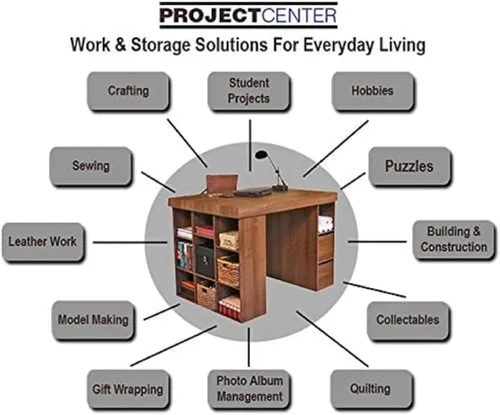 Vista 5 de Escritorio Centro de Proyectos con estantería y gabinete de 3 compartimientos, color negro