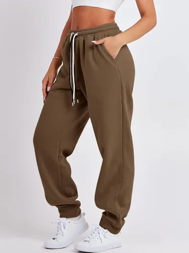 Vista 4 de ANRABESS Pantalones deportivos holgados de forro polar de cintura alta para mujer, pantalones deportivos Y2K para adolescentes y niñas