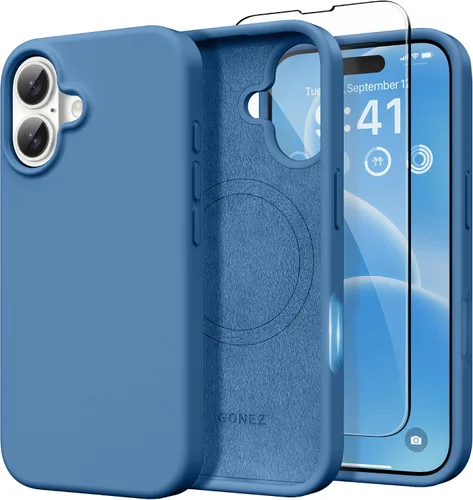 Vista 24 de GONEZ Funda magnética para iPhone 14, compatible con Magsafe, con protector de pantalla + protector de cámara, forro de microfibra antiarañazos
