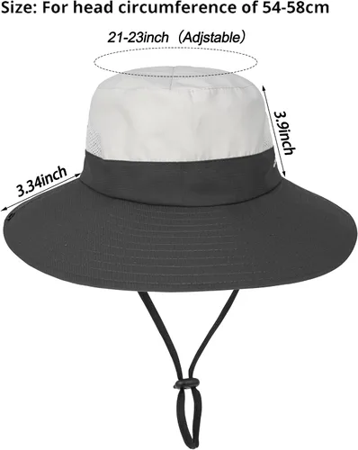 Vista 6 de Sombrero de pesca de playa de ala ancha para mujer, con protección UV, plegable, con agujero para cola de caballo