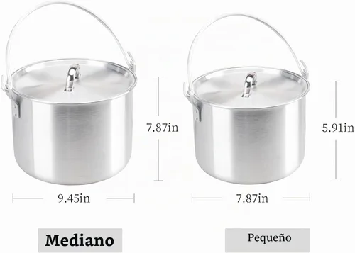 Vista 2 de AceCamp Juego de ollas de cocina ligeras de aluminio anidadas con tapa y mango plegable - 4L, 8L, 12L