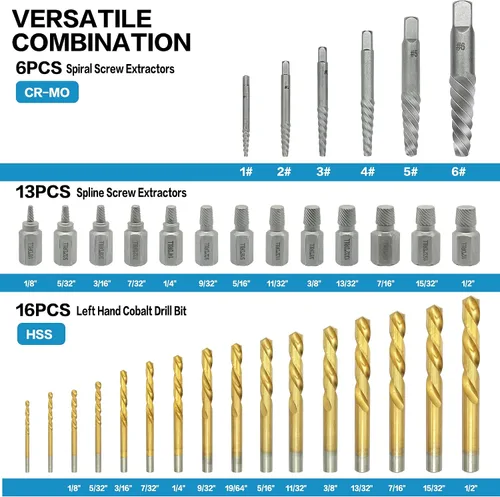 Vista 2 de GMTOOLS Kit Extractor de Tornillos Helicoidales y Pernos de 35 Piezas, Kit de Remoción Fácil con Broca de Mano Izquierda Extractor Multi-estriado
