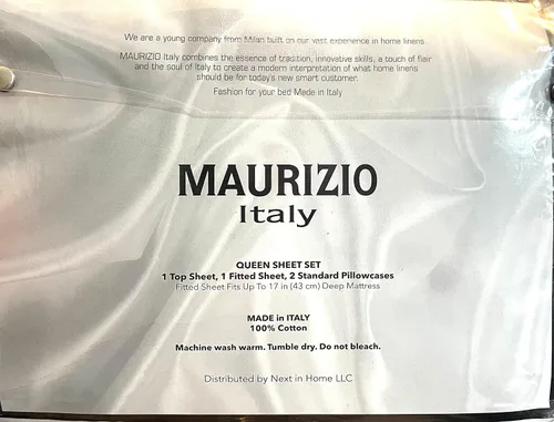 Vista 4 de Maurizio Italy - Juego de sábanas de 4 piezas, 100% algodón, color blanco brillante, con ondas bordadas elevadas cerca del dobladillo
