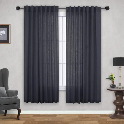 Vista 28 de Mrs.Naturall Cortinas negras de 45 pulgadas de largo, cortinas cortas de lino transparente para privacidad para cocina, dormitorio, ventanas