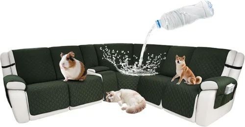 Vista 108 de Fundas impermeables para sofá reclinable seccional en forma de L, 7 piezas, antideslizantes, lavables, juego de fundas reclinables para mascotas