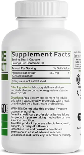 Vista 2 de Bronson Hoja de alcachofa extra fuerte apoya la digestión saludable función hepática saludable, sin OMG, 60 cápsulas vegetarianas