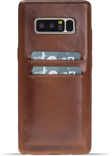 Vista 12 de HARDISTON Funda de piel auténtica hecha a mano para Samsung Galaxy Note 8, funda a presión con 2 ranuras para tarjetas de crédito, carga Marrón