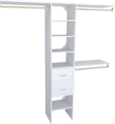 Vista 12 de ClosetMaid SuiteSymphony Juego de organizador de armario de madera con torre, 3 varillas para colgar, estantes superiores, 2 cajones, ajustable