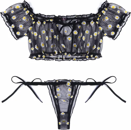 Vista 70 de Avidlove - Conjunto de brasier y braga con volantes, conjunto de lencería tipo babydoll de malla