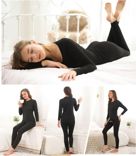 Vista 6 de Conjunto de ropa interior térmica para mujer con forro polar ligero y ultrasuave, conjunto de John largo, capa base de esquí