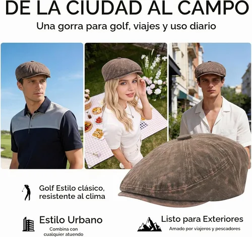 Vista 8 de Newsboy Flat Cap for Men Women, Adjustable Washed Cotton Hat #B36-café