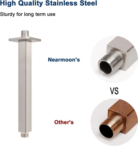 Vista 4 de NearMoon - Brazo de ducha montado en techo con brida, conexión universal 1/2 NPT, brazo de ducha recto cuadrado para cabezal de ducha de lluvia